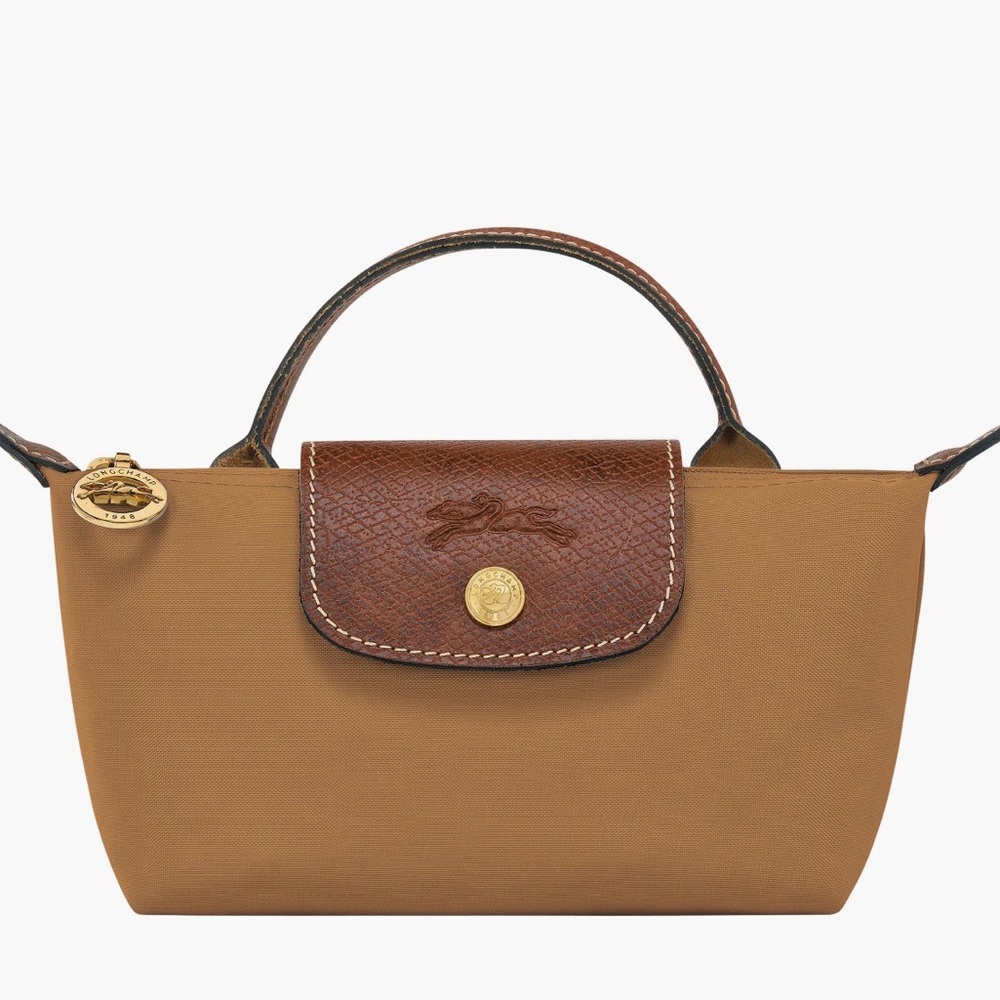 Longchamp Small Top-Handle Tote in Camel with Brown Trim